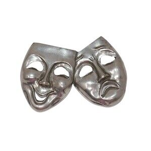 1988 Seagull Pewter Happy Sad Mask Tragedy Carnival Mardi Gras Brooch Pin